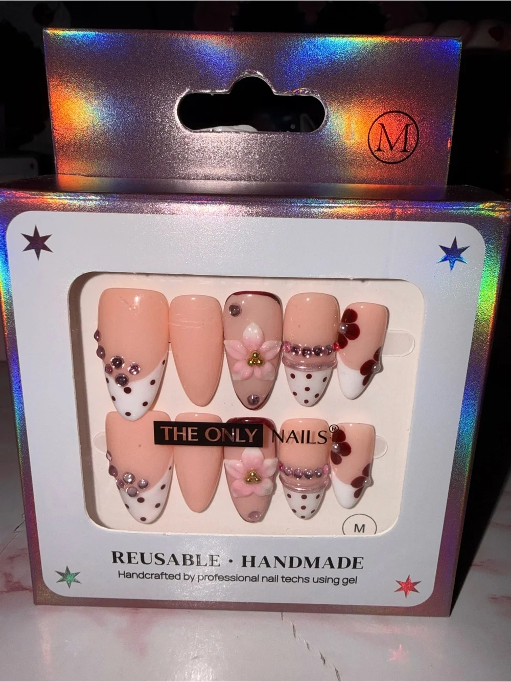 The Only Nails Reusable Pink Floral Press-On Nail Set